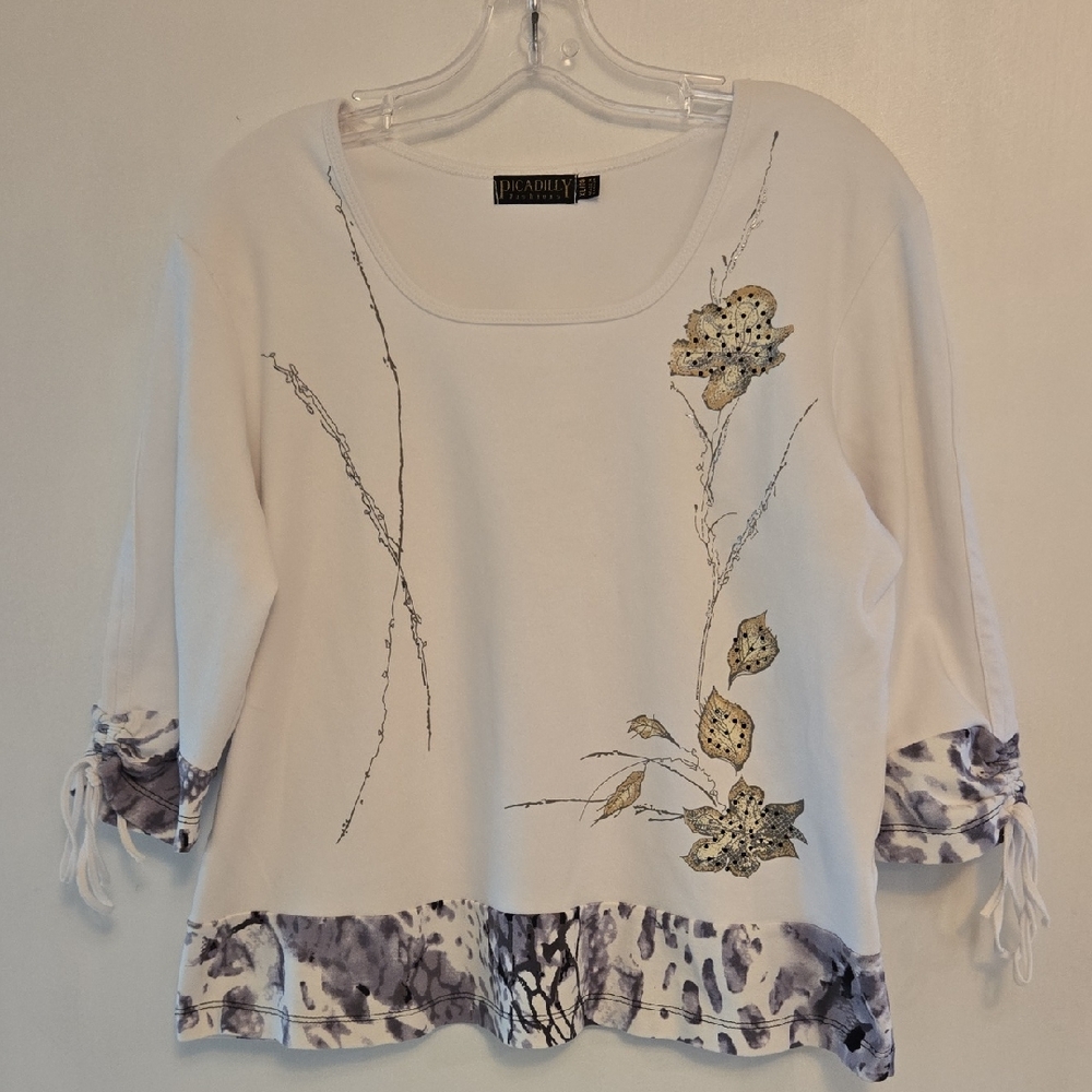Charming Picadilly Fashion Floral White Top XL